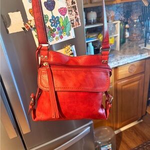 Fossil Red Leather Shoulder Bag